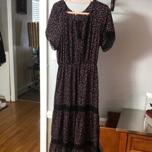 Collective Concepts Black and Pink Floral Midi Dress